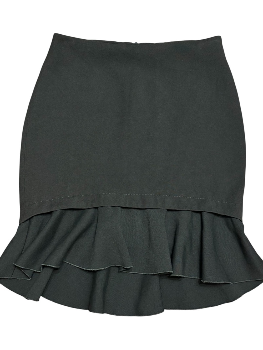 Zara Basic Olive Green Peplum Skirt Frill Asymmetric High Low Ruffle Pencil S - Picture 6 of 11